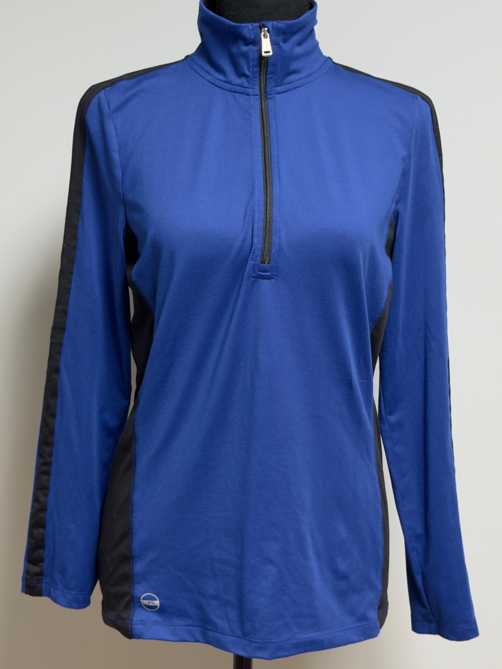 Ralph Lauren Women's Royal Blue and Black Long Sleeve Half-Zip Top